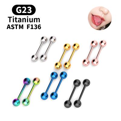 China Hera Single Body Jewelry Two Balls Barbell Piercing Tongue Rings Tongue Nail Screwed Body Piercing Titanium Material F136 G23 for sale