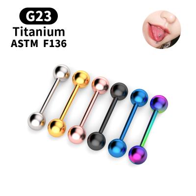 China Hera Punk Body Jewelry Two Balls Barbell Piercing Tongue Rings Tongue Nail Screwed Body Piercing Titanium Material F136 G23 for sale