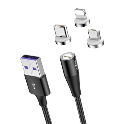 China For iPhone 2019 New ROCK G1 3 in 1 3A Magnetic Braided Charge and Sync Cable for iPhone, Fast Chargeing Data Cable for Type C for Android 1M for sale