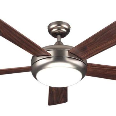 China Lower Noise Home Decorative Modern Nickel 52 Inch Air Cooling Fan / White Ceiling Fan Light With 5 Plywood Blades, Include Wall Control for sale