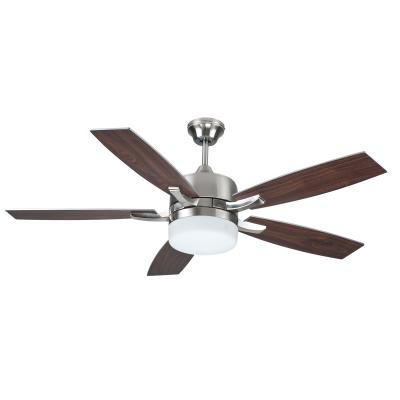 China 52 Inch Air Cooling Nickel Ceiling Fan Lower Noise Home Decorative Modern Fan Swept Light with 5 Plywood Blades, Include Wall Control for sale