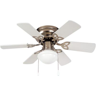 China 30 Inch Air Cooling Foldable European Style Nickel Decorative Swept Ceiling Fan Light, 6 MDF Blades, Include Pull Chain Control for sale