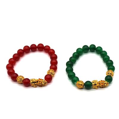 China Fashionable Green in10mm Size Pixiu Fengshui Bracelet Wholesale Pixiu Imitation Gold Agate Bracelet for sale