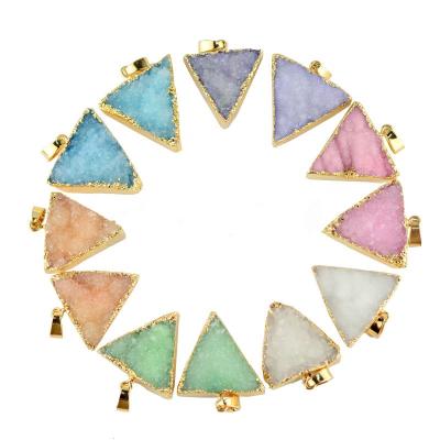 China Natural Stone Druzy Necklace Gold Tone Healing Crystal Pendant CLASSIC Triangle Drusy Jewelry for sale