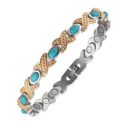 China 2021 New Fashion Stainless Steel Neodymium Stone High Quality TRENDY Turquoise Stone Magnetic Bracelet For Women for sale