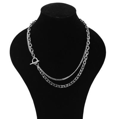 China 2021 Hot Sale Hip Hop Hip Hop Style Cuban Chain With Layered O T Clasp Stainless Steel Necklaces For Women Men for sale