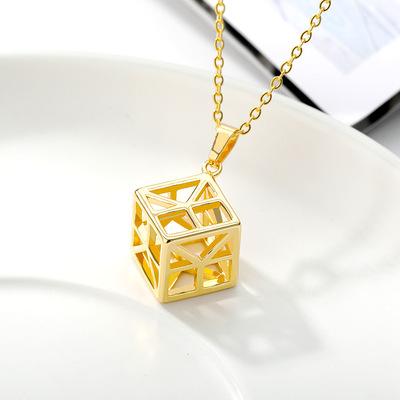 China 2021 New Hiphop Minimalist Jewelry Necklace Titanium Steel Gold Plated Hollow Cube Charm Necklaces For Women for sale