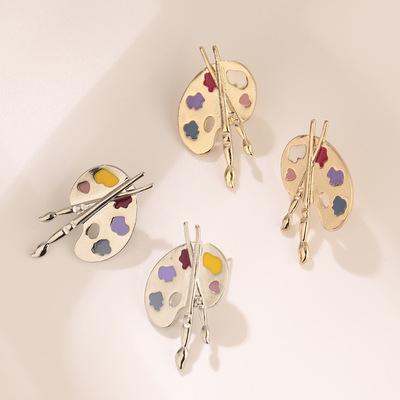 China 2021 TRENDY new fashion creative gold plated metal charm earrings palette enameled earrings for women jewelry for sale