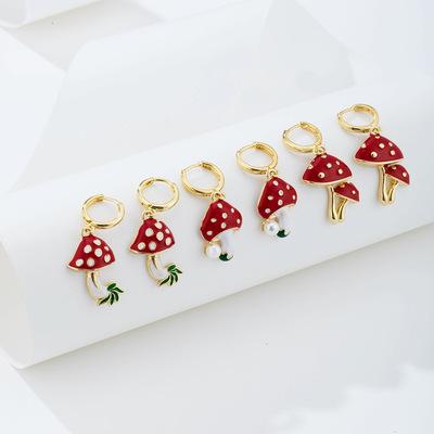 China 2021 New Hot Selling Fashion Charm TREND Earrings Enameled Cute Red Mushroom Earrings For Women Jewelry for sale