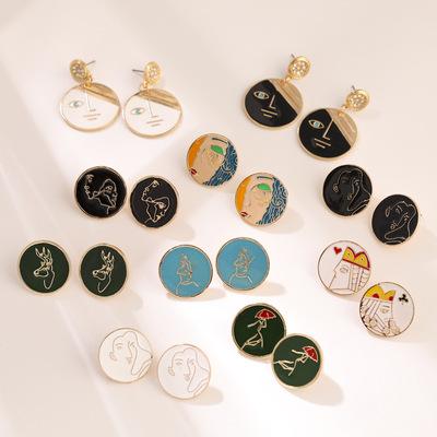 China 2021 TRENDY new hot sale fashion round charm earrings enameled human women face earrings for women jewelry for sale