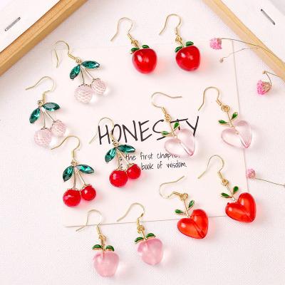 China 2021 Summer Hot Sale TRENDY Korean Style Women Fashion Acrylic Earrings Cute Peach Cherry Fruit Resin Earrings for sale