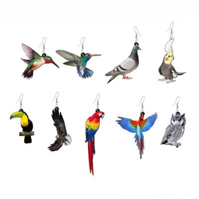 China 2021 New Arrival Cute Girls Cute Earrings Different Birds Animal Printed To Dangle Acrylic Earrings for sale