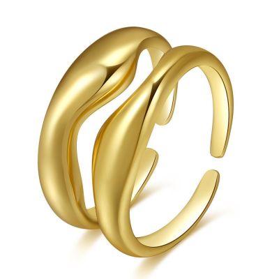 China 2021 New FASHIONABLE Design 2 Pcs Per Opening Wave Set Rings 14k Gold Plated Couple Rings For Women Fashion Jewelry for sale