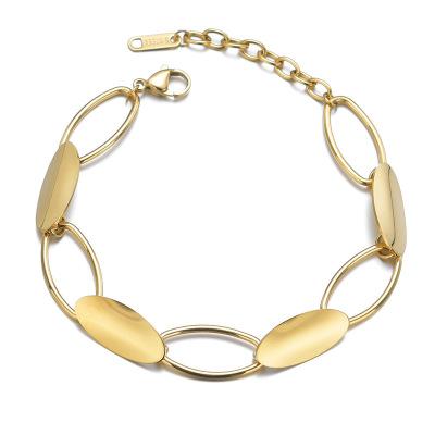 China 2021 New Hiphop INS Gold Plated Oval Stainless Steel Hiphop Link Bracelets Punk Bangles For Women Jewelry for sale