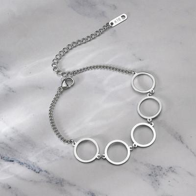 China 2021 Hot Selling Fashion Trendy Stainless Steel Cuban Link Silver Bracelets 5 Circles Bracelets For Women Jewelry for sale