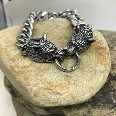 China Hot Sale Punk Style Customize Cuban Chain Braclelets With Cool Mens Jewelry Viking Wolf Stainless Steel Bracelet For for sale