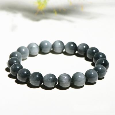 China Amazon FASHION Hot Hawks Eye Natural Gray Gemstone 8MM 10MM Beads Bracelet Stone Bangle Bracelet for sale