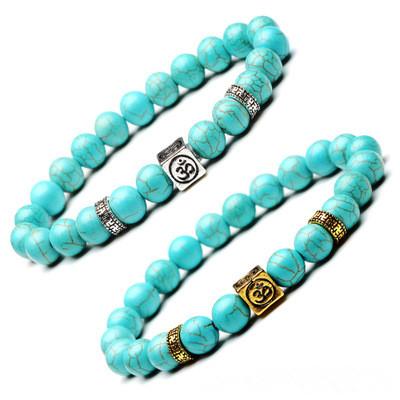 China Amazon FASHION Hot Sale 8mm Turquoise Bracelets Decorated 8mm Natural Stone Cube Spacers Women Bracelets for sale