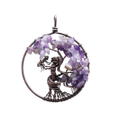 China TRENDY Hot Sale Mom And Child Charm Natural Amethyst Stone Life Of Tree Pendants For Women Necklace for sale