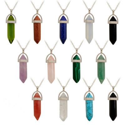 China Hot Sale Vintage Bullet Column Hexagonal Natural Different Amethyst Quartz Stone Pendants Citrine for sale