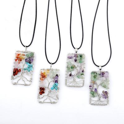 China FASHIONABLE Hot Selling Colorful Natural Stone Charms Tree Pendants Copper Wire Life For Fashion Necklace for sale