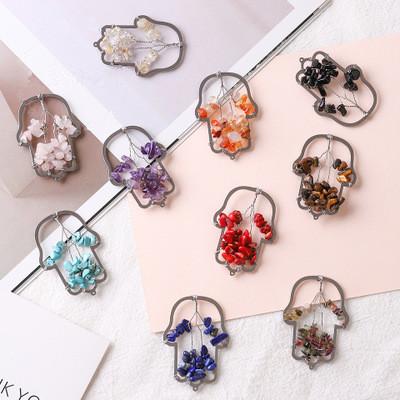 China TRENDY Hot Selling Colorful Natural Tulip Charms Stainless Steel Hamsa Stone Pendants For Fashion Necklace for sale