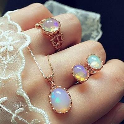 China Vintage 3pcs Elegant Transparent Gemstone Necklaces Earrings Pendant Rings Set Jewelry Combination Jewelry Gift For Women Girl for sale