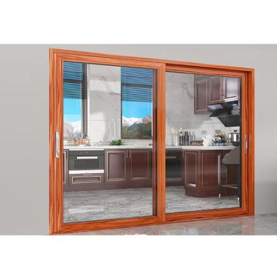 China Replacement Modern Interior Wood Aluminum Wood Grain Sliding Door Windproof With Double Glass for sale