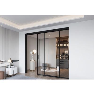 China Slim View Windproof Tinted Glass Aluminum Sliding Door Interior Wardrobe for sale