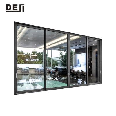 China Four Way Hurricane Impact Glass Design Modern Double Glazed Aluminum Sliding Door For Exterior Use for sale