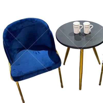 China Modern Nordic Lightweight Luxury Blue Color Velvet Metal Dining Chair Restaurant Cafe Chair for sale