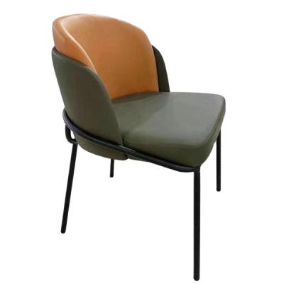 China Modern Nordic Light Color Leather Luxury Green Orange Metal Dining Chair Restaurant Cafe Chair for sale