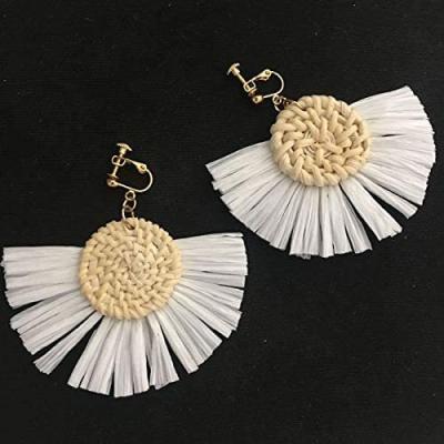 China 25 FASHIONABLE style Korea Straw Braid Drop Earrings Wooden Handmade Bamboo Pearl Shell Rattan Earring For Women Eco Wooden Flower for sale