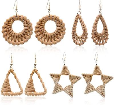 China New Fashion Design TRENDY Korean Style Rattan Wooden Bohemian Earrings For Women for sale