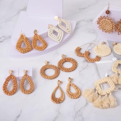 China TRENDY Statement Rattan Earrings For Women Fun Acrylic Resin Earrings Trendy Bohemian Fashion Jewelry Earring Set for sale