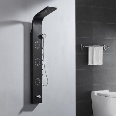 China Without Slide Bar Hotaqi matte black finish top LED comfortable steam massage shower panel with bottom outlet for bathroom for sale