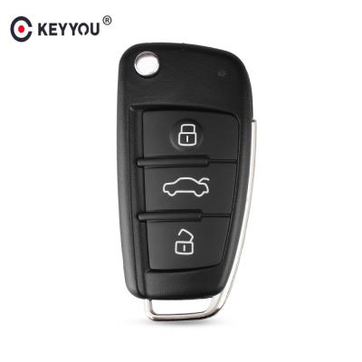 China KEYYOU New Folding Flip Car Key Fob Case Shell Remote Uncut Blade Key Case 73# For Audi A2 A3 A4 A6 A6L A8 TT 3 Buttons Replacement for sale