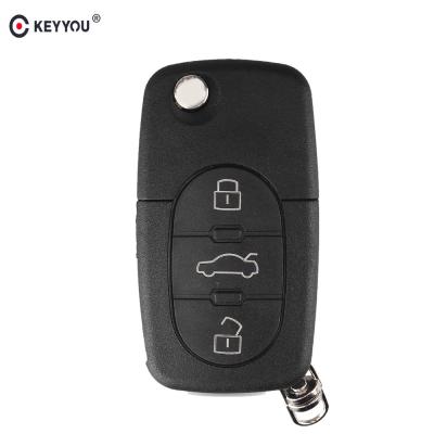 China KEYYOU 3 Buttons Plastic Folding Flip Car Remote Key Shell and HAA Blade For Audi A2 A3 A4 A6 A8 TT CR2032 Blank Case FOB for sale