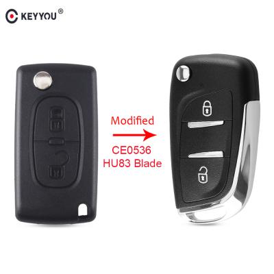 China Uncut ABS KEYYOU VA2/HCA CE0536 Blank Case 2/3 BT Modified Flip Folding Car Remote Key Case Shell For Citroen FOB C2 C3 C4 C5 C6 C8 for sale