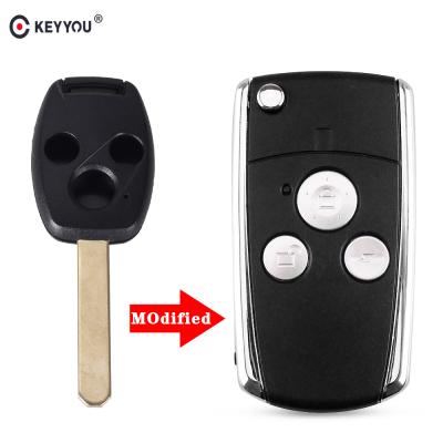 China KEYYOU ABS Modified Flip Folding 3 Button Remote Key Shell Case Fob For Honda For CIVIC JAZZ/CRV Odyssey ACCORD for sale