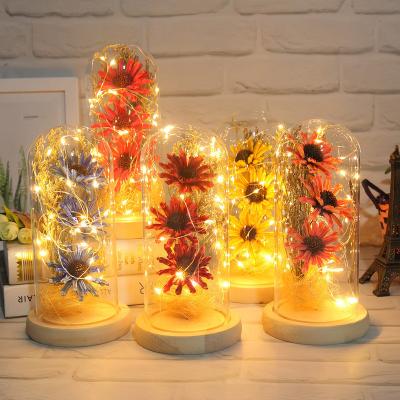 China China Wholesale Preserved Sunflower China Glass Dome Sunflower Led Light For Christmas Decoration for sale