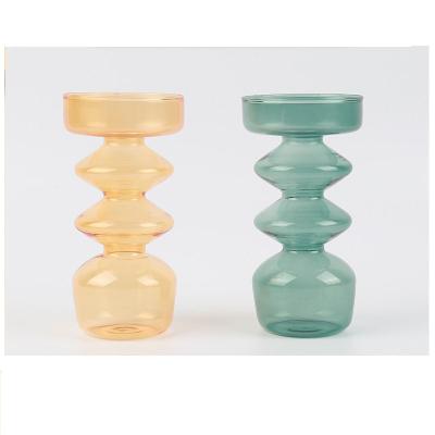 China China Factory Top Supplier Home Decoration Green Glass Candlestick 23cm Glass Candlestick For Birthday for sale