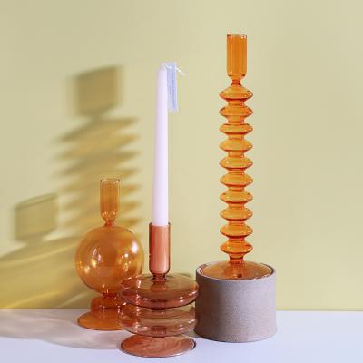 China Candlestick 9cm width 9cm diameter lower home candlestick Orange manufacturer China decoration orange candlestick for sale