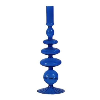 China Blue Bottom Glass Diameter 9cm Candlestick Factory Price Decoration Blue Candlestick Home Cheap Candlestick 9cm for sale