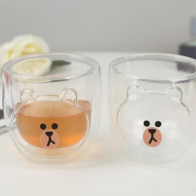 China Viable Hot Selling Cute Bear Food Grade Double-Layer Cup Glass Milk Juice Glass Cup for sale