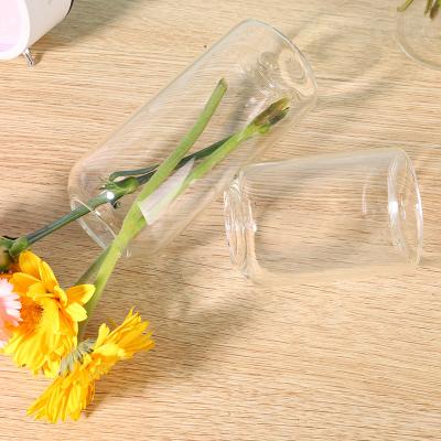 China High Quality Modern Cylinder Tall Glass Vase Vertical Stripe Clear Vase For Home Decoration for sale