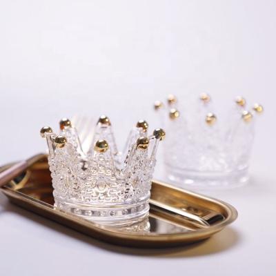 China art & Nordic Mini Collectable Jewelry Box Glass Crystal Desktop Candlestick Crown Embossed Accessories for sale