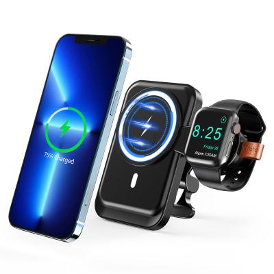 China Mobile Phone Radio Phone Holder Magnetic Car Phone Charger Wireless Fast Charging For Fitbit Fossil Smart Watch for sale