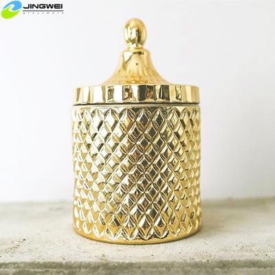 China ECO-frendly High Quality Golden Rose Gold Glass Candle Jar Decorative Cup with Lid for sale