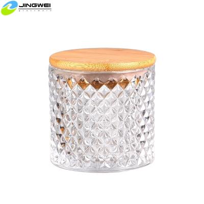 China ECO-frendly Wholesale Home Decoration Custom Color Diamond Cut Glass Candle Jar With Lid for sale